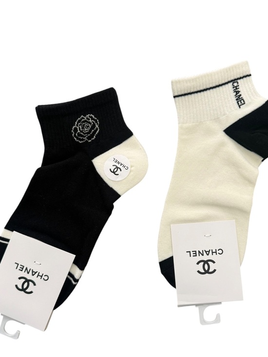 CHANEL Accessories - NWT 2 Pair Chanel Outlet Women’s Black and Cream Logo Socks